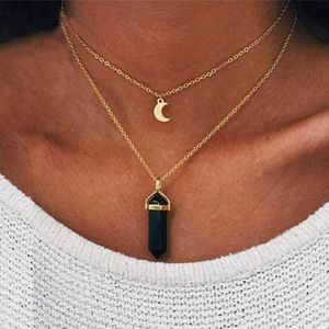 Double Chain Moon & Stone Choker - Black